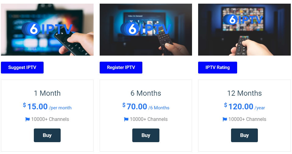 three subscription plans of 6IPTV 