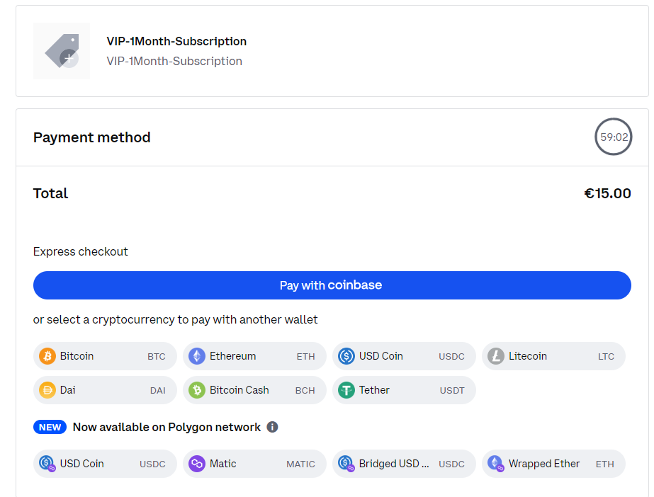 click on the Pay with Coinbase button
