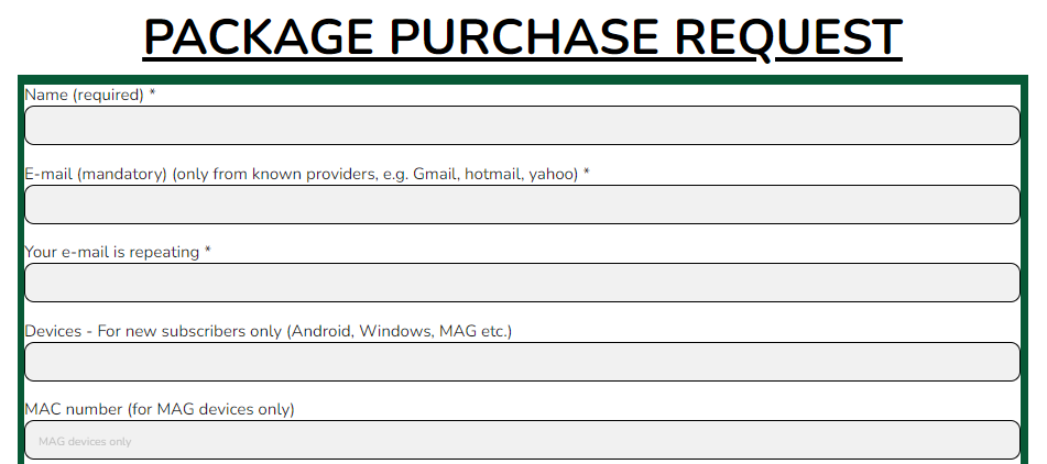 Package Purchase Request form of eDoctor IPTV