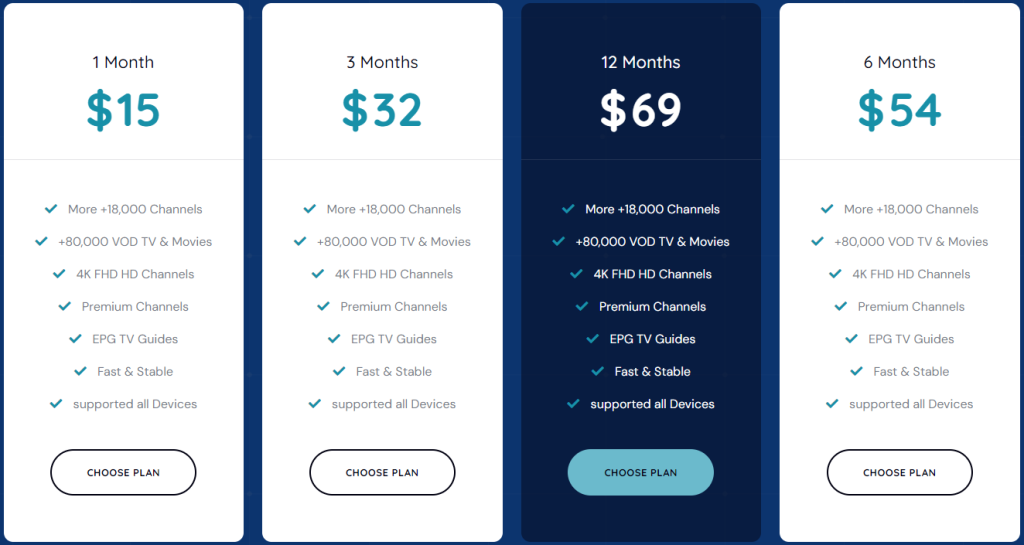 Pricing Table of Blerd Vision IPTV