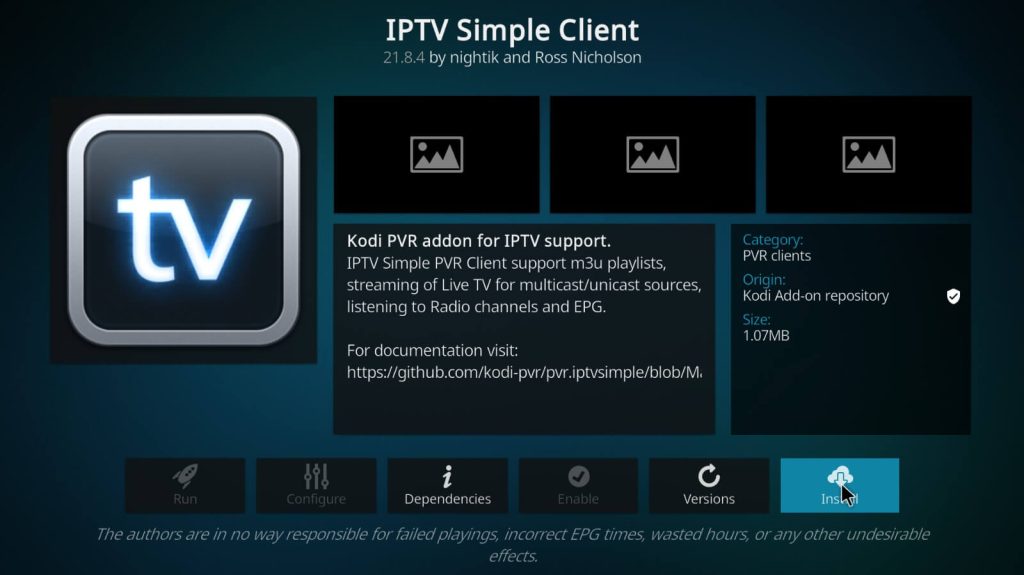 Install IPTV Simple Client