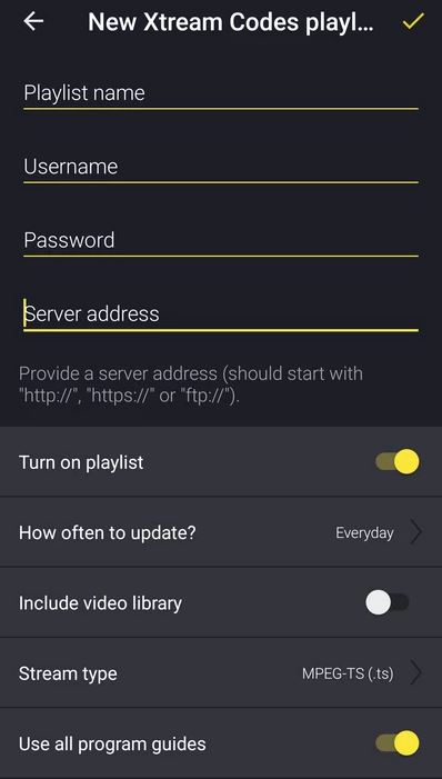 Add New Xtream Codes Playlist