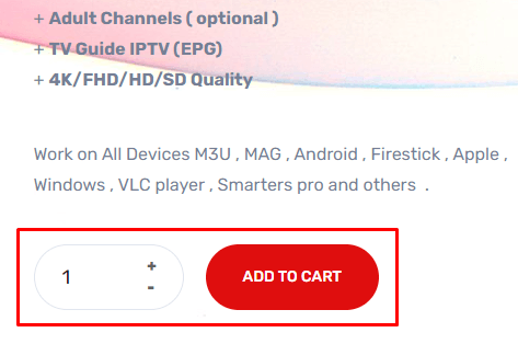 Click the Add to Cart button to add a Vista IPTV plan